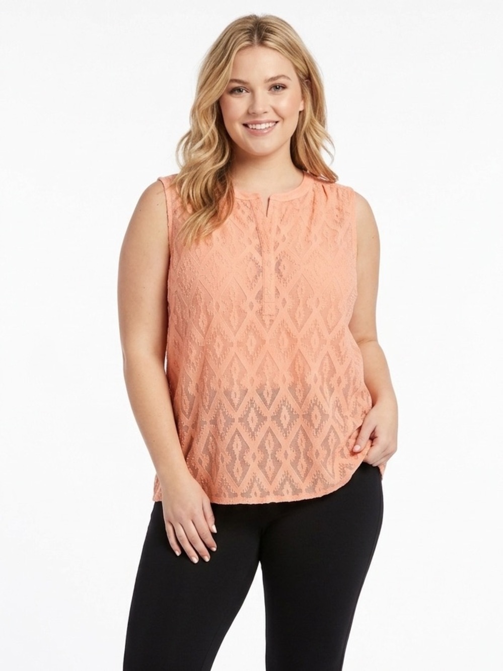 VINCE CAMUTO  Coral Sleeveless Lace Blouse size XLarge
